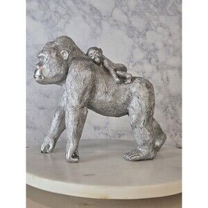 Sagebrook Home PolyResin 8" Gorilla with Baby Silver Color Figurine Rare, HTF